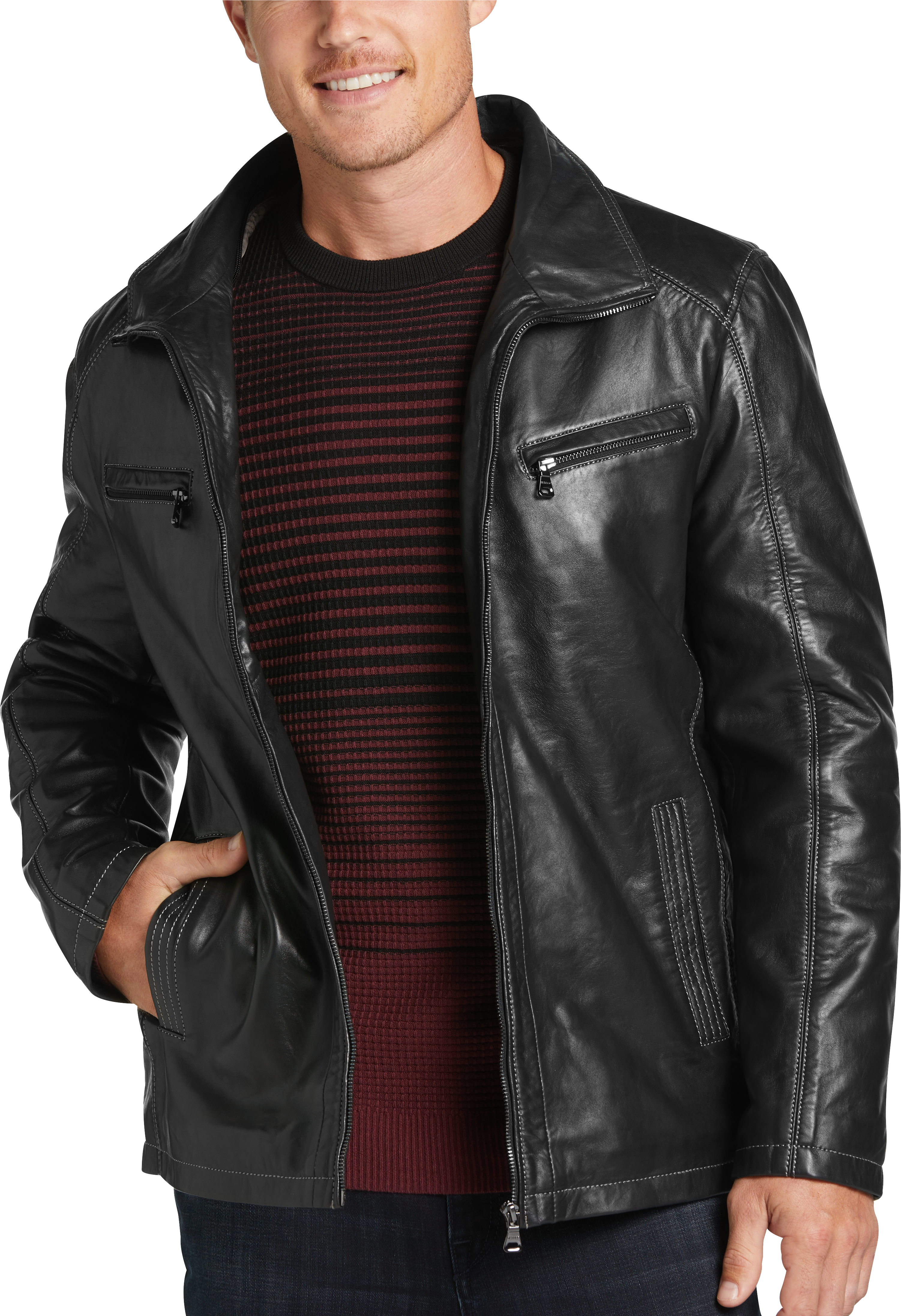 Sly & Co Sandro Lamb Skin Leather Jacket | Men's | Moores Clothing