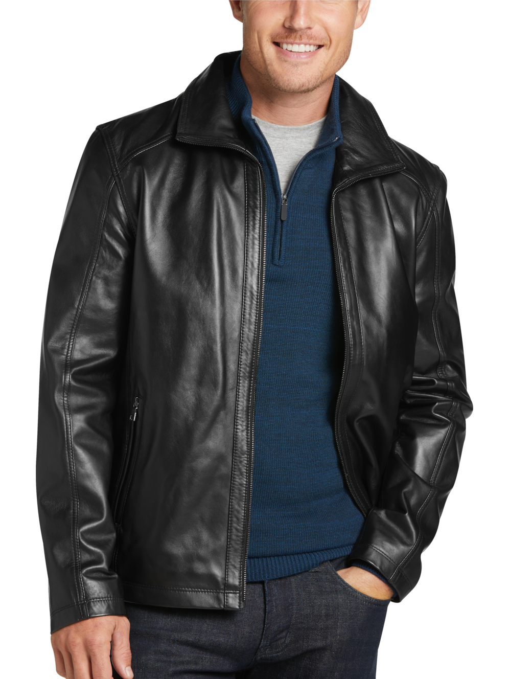Sly & Co Classic Fit Lambskin Leather Bomber Jacket Men's Moores