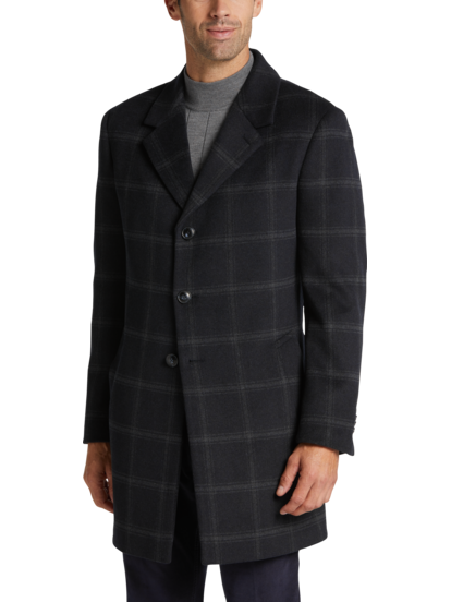 Plaid long coat mens store