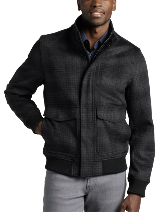 Michael Strahan Modern Fit Plaid Bomber Coat | Men's | Moores Clothing