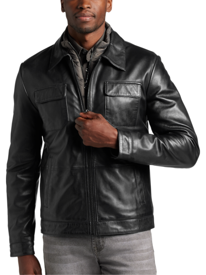 Men's wearhouse leather coats best sale