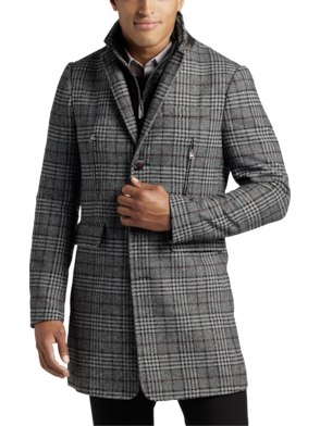 Jos. A. Bank Men's Tailored Fit Plaid Topcoat Clearance, Charcoal Plaid, 46 Long
