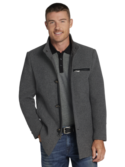 Grey car coat mens discount
