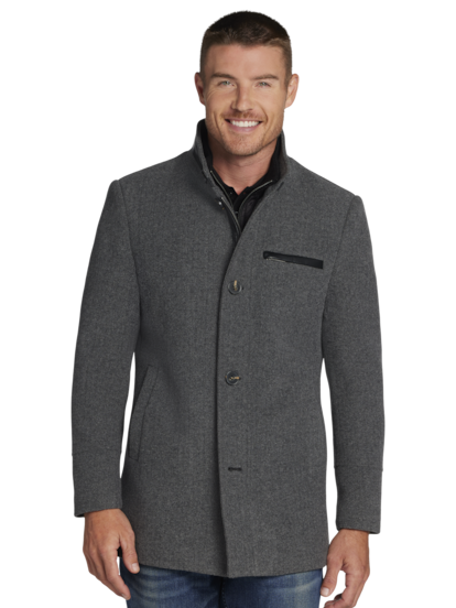Men s Joseph Abboud Modern Fit Herringbone Stripe Car Coat at Moores Grey Solid Size XX Large Outerwear