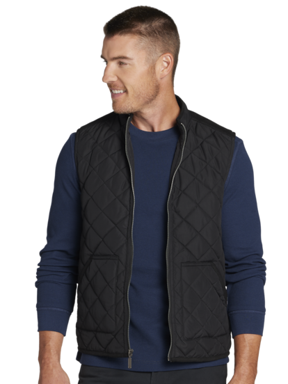Joseph Abboud Modern Fit Quilted Vest With Faux Suede Piping Men s Outerwear Moores Clothing