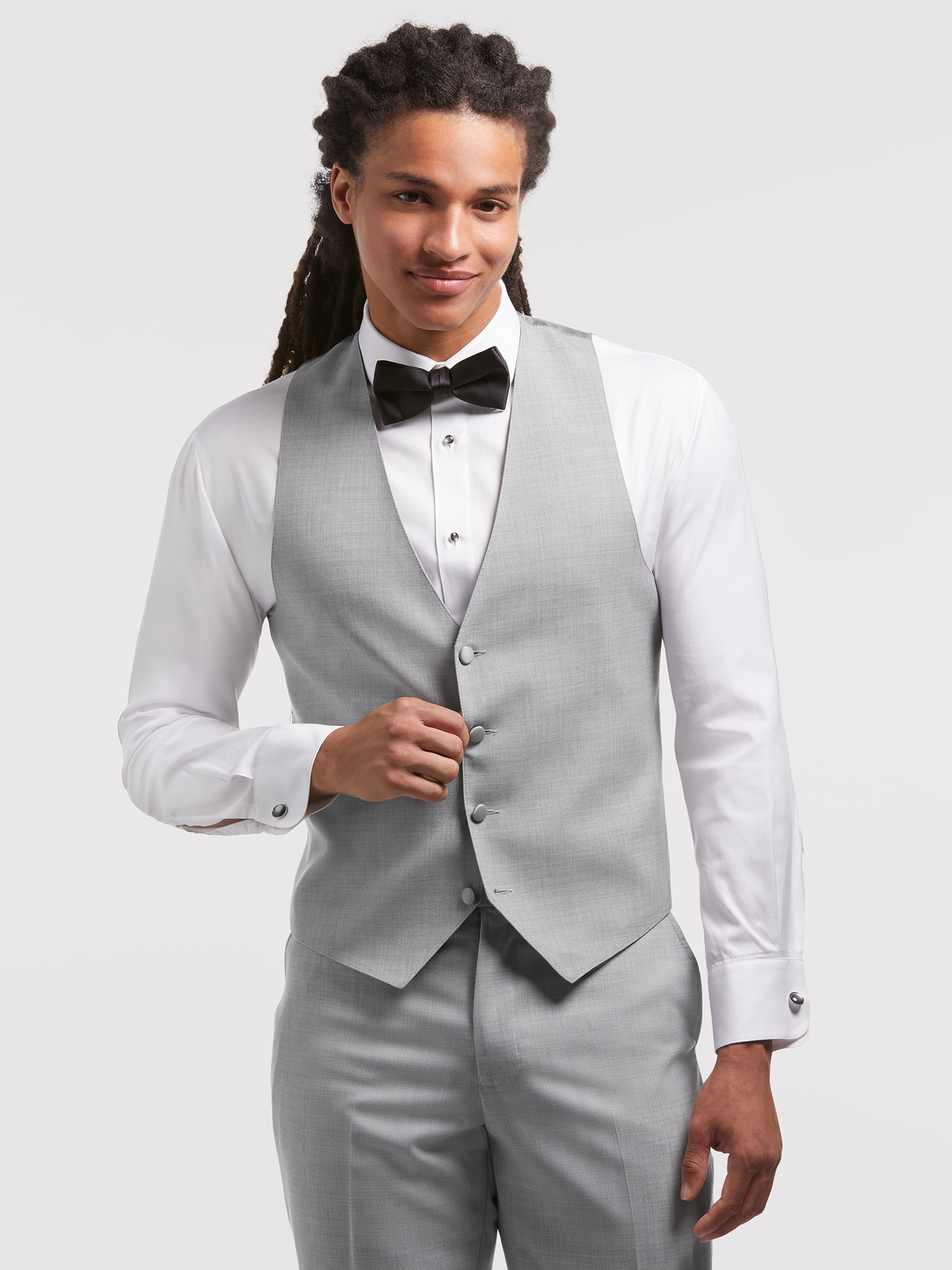 Custom Tailored Light Grey Tuxedo with Satin Trim