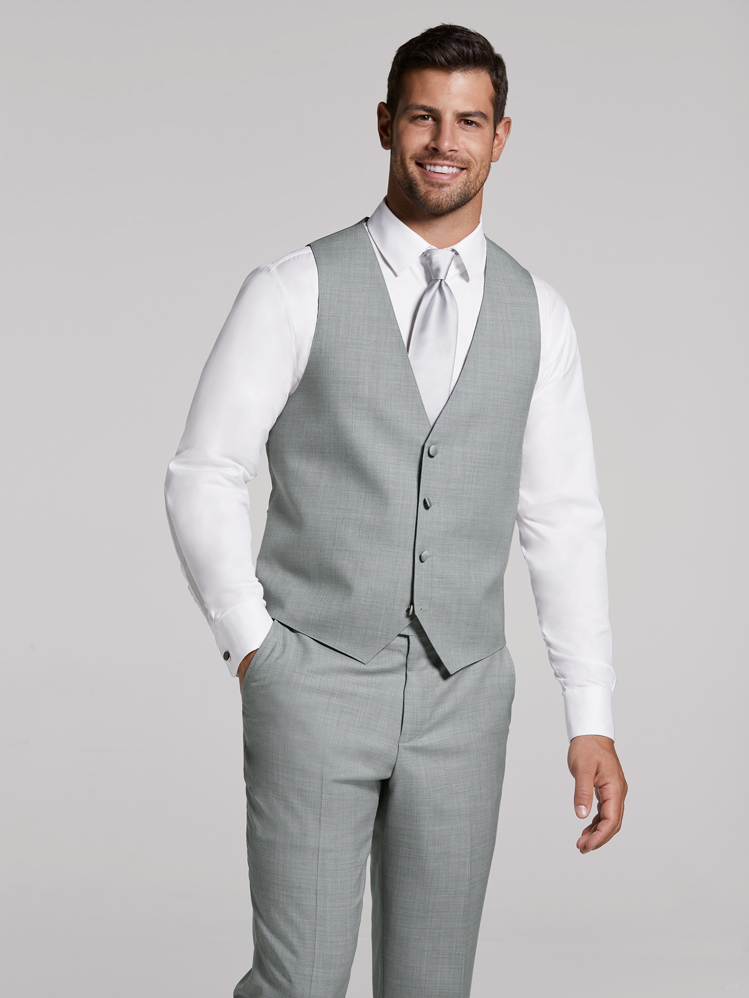 Custom Tailored Light Grey Tuxedo with Satin Trim