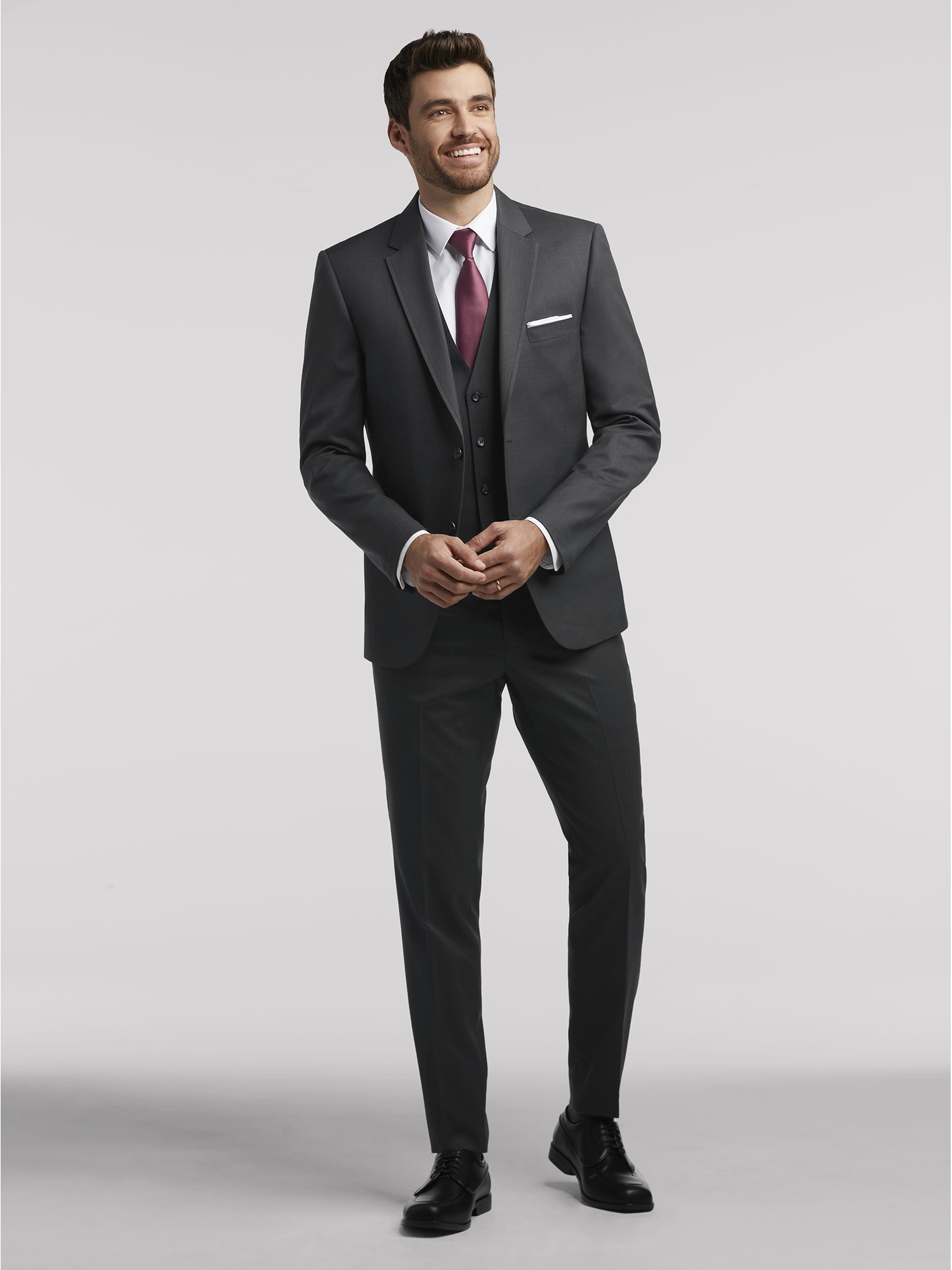 Charcoal European cut style Jacket & Pants Slim Fit Suits